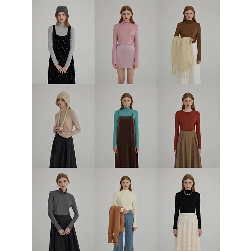 Dame langærmet bluse med moderne høj krave og minimalistisk silhuet Stilla