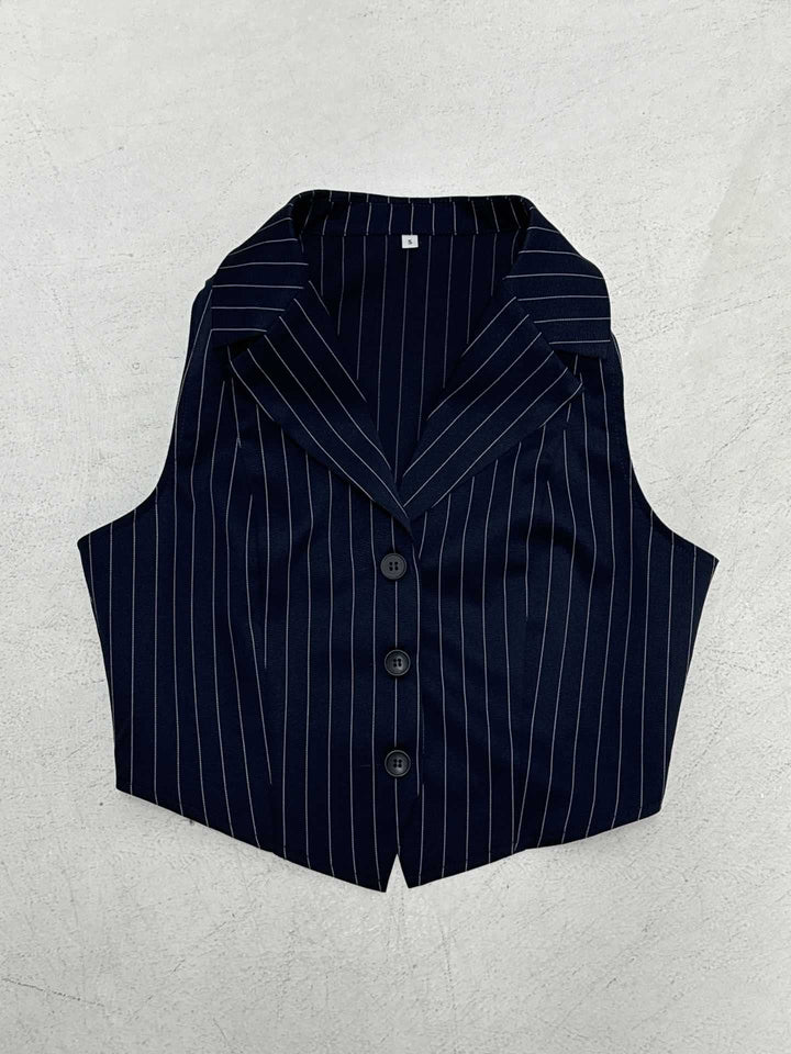 Dame Bustier-top med fine striber og elegante knapdetaljer Skovae