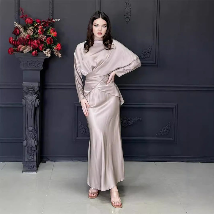 Elegant satin indpakning maxi kjole til damer Stilla