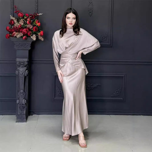 Elegant satin indpakning maxi kjole til damer Stilla