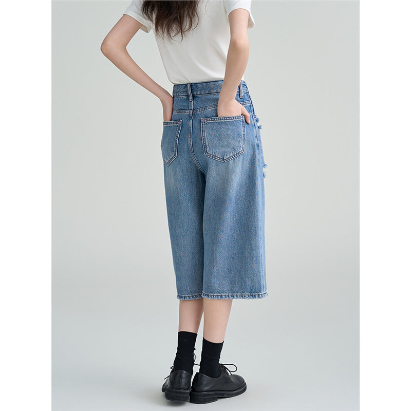 Dame brede jeansbukser med mode zdestroyed-effekter Stilla