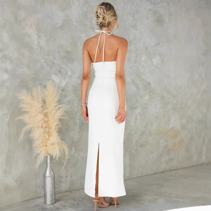 Dame Elegant Skindragt Kjole med Smagfuld Halterneck Design