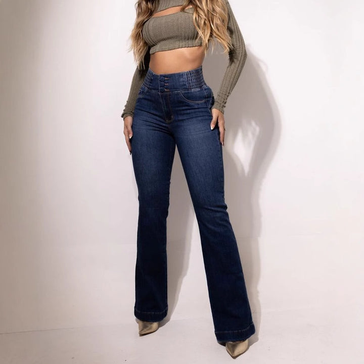 Dame Bootcut Jeans med elegant høj talje og kropsformende snit Stilla