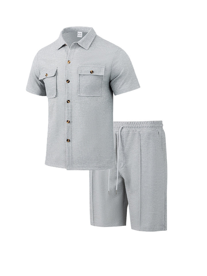 Herrer casual kortærmet skjorte og elastiske shorts-sæt Stilla
