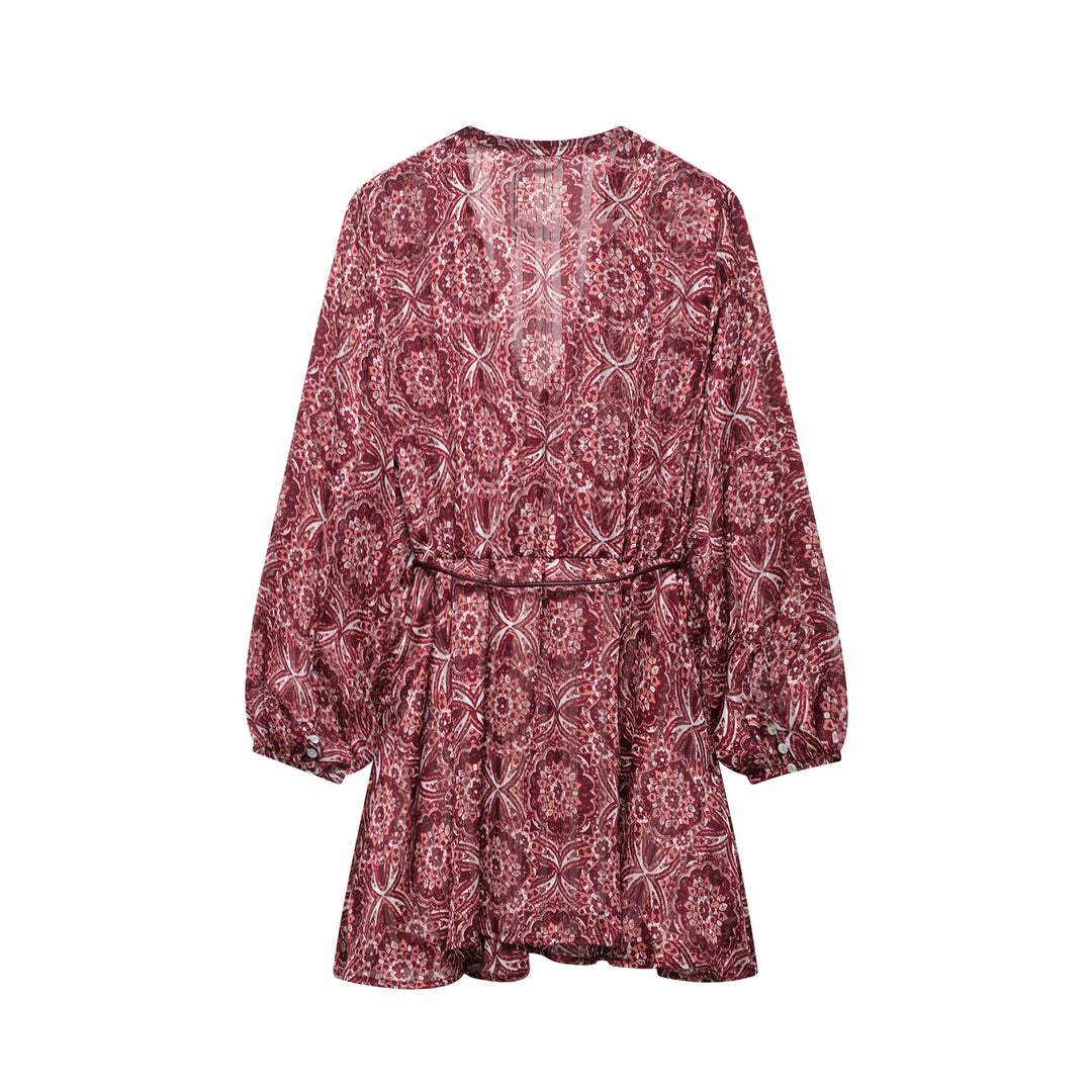 Dame Floral Print V-hals Kjole med Gummibånd Talje Stilla