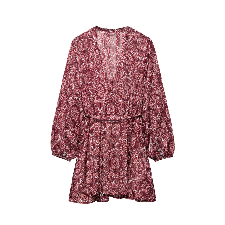 Dame Floral Print V-hals Kjole med Gummibånd Talje Stilla