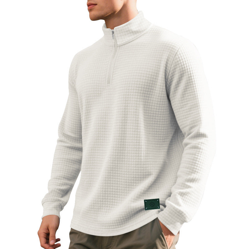 Herrer moderigtig fleece-pullover med halv lynlås og struktureret design Stilla