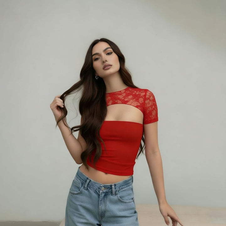 Dame crop top med spids ærme og tætsiddende design Skovae