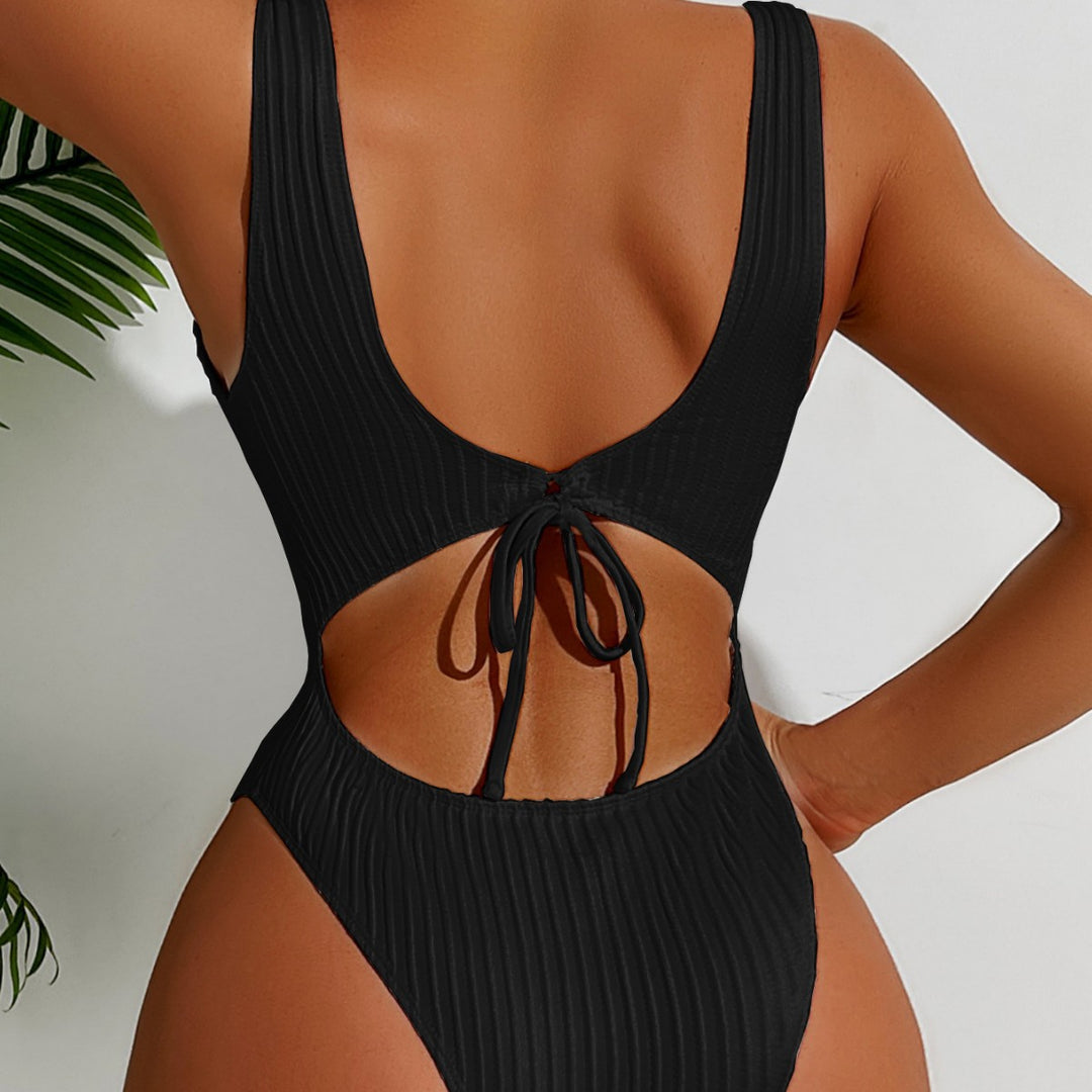 Dame ribbet højskåret one-piece badering Stilla