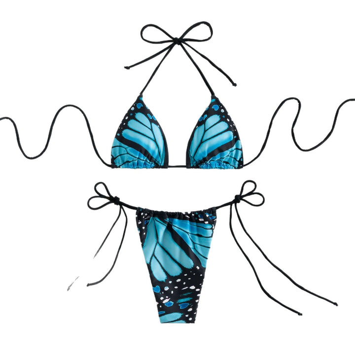 Dame Triangel-Bikinisæt med flot sommerfuglemønster og justerbare bånd Stilla