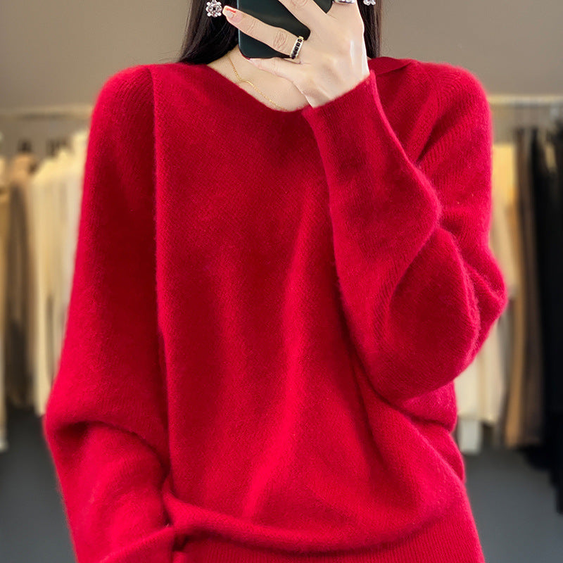 Kvinders afslappede sweater med voluminøse ærmer og V-hals Stilla