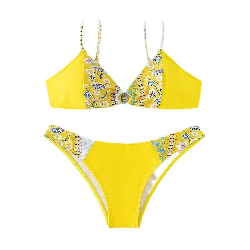 Damer høj taljeret bikini-sæt med farverigt blomstermønster og justerbare stropper Skovae