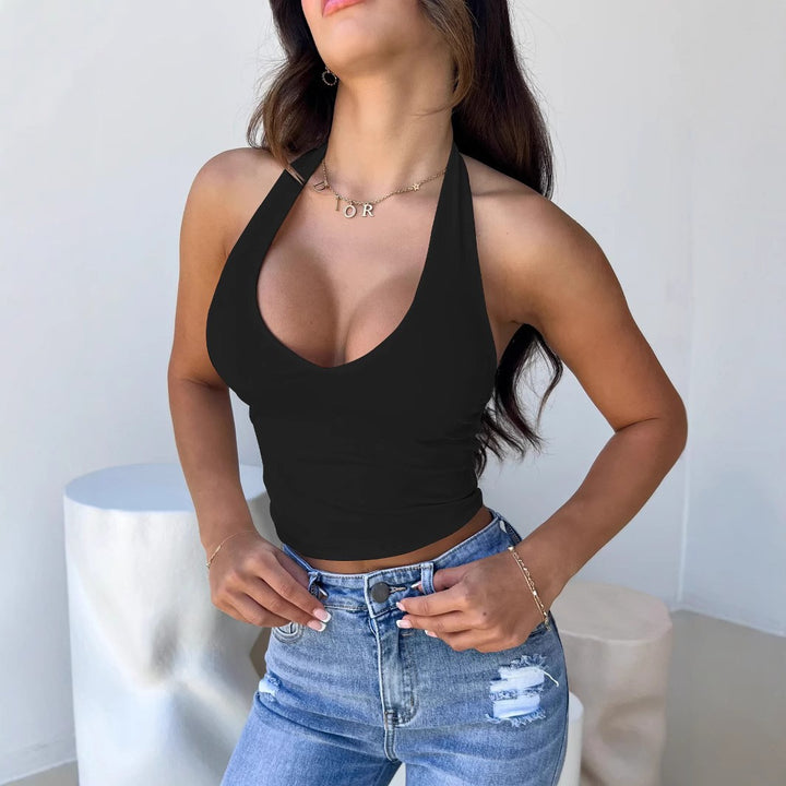Damer Crop-Top med dyb V-udskæring og moderne halterdesign Skovae