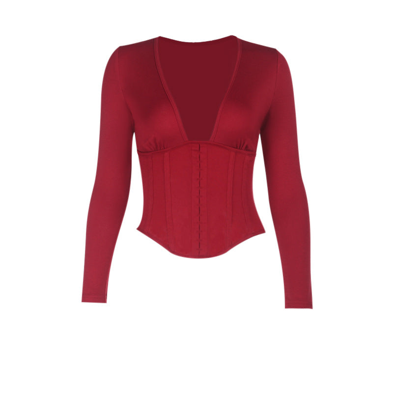 Kvinders bodysuit med dyb V-hals og struktureret design Stilla