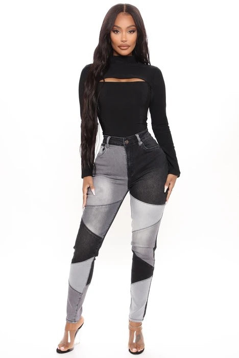 Dame Figurtilpassede Jeans med moderne Patchwork-design Stilla