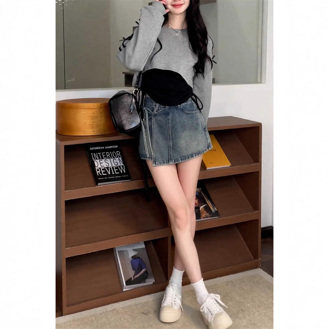 Kvinders casual oversized crop top med trendy bindebånd Stilla