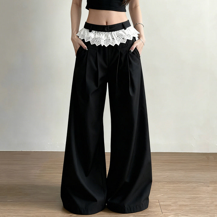 Dame Elegant bred High-Waist-bukser med spidsbesætning Skovae