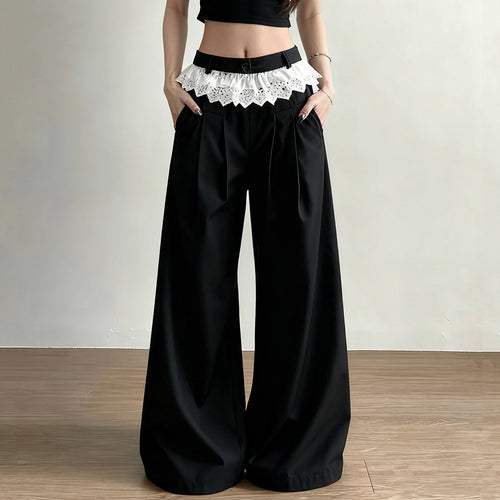 Dame Elegant bred High-Waist-bukser med spidsbesætning Skovae