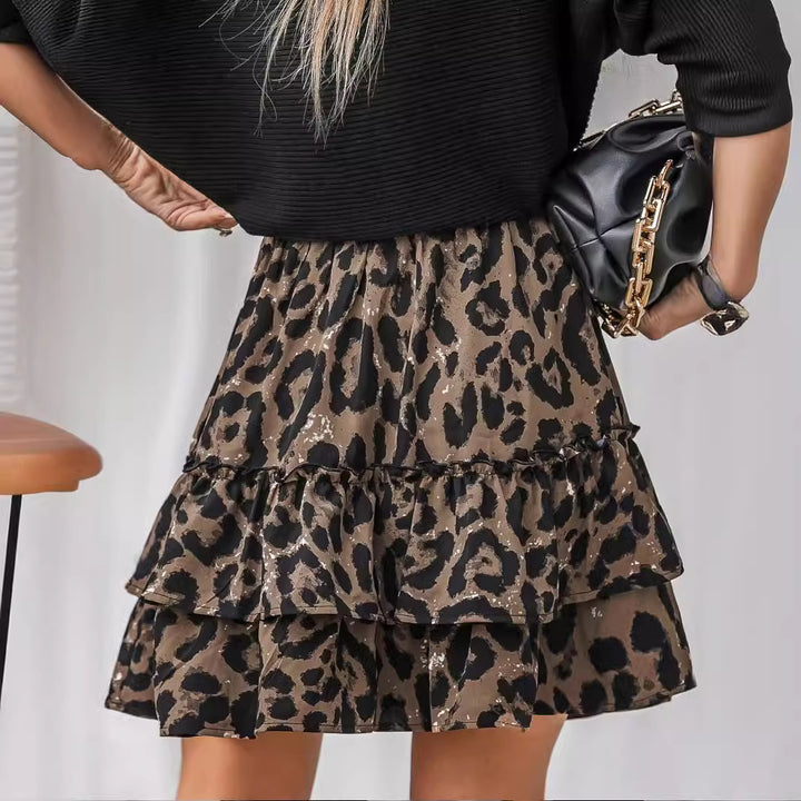 Dame Trappe Leopardtryk Mini Nederdel Stilla