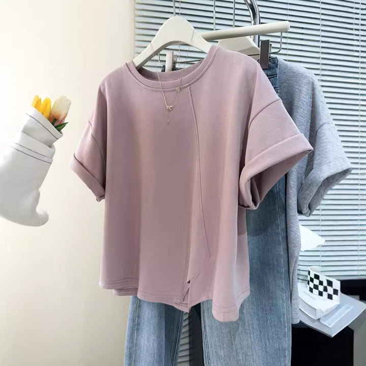 Dame Casual Asymmetrisk Søm T-Shirt Stilla