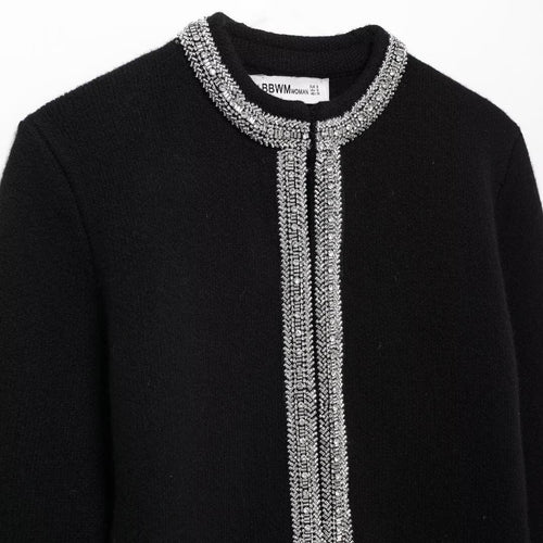 Dame Elegant strikcardigan med dekorativt pynt Stilla