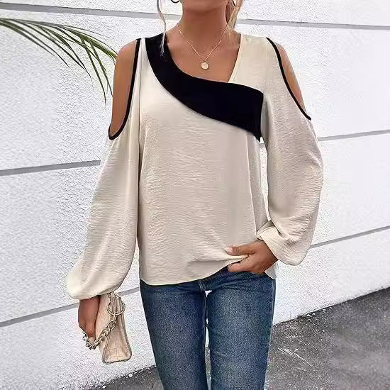 Dame top med asymmetrisk design og kolde skuldre Stilla