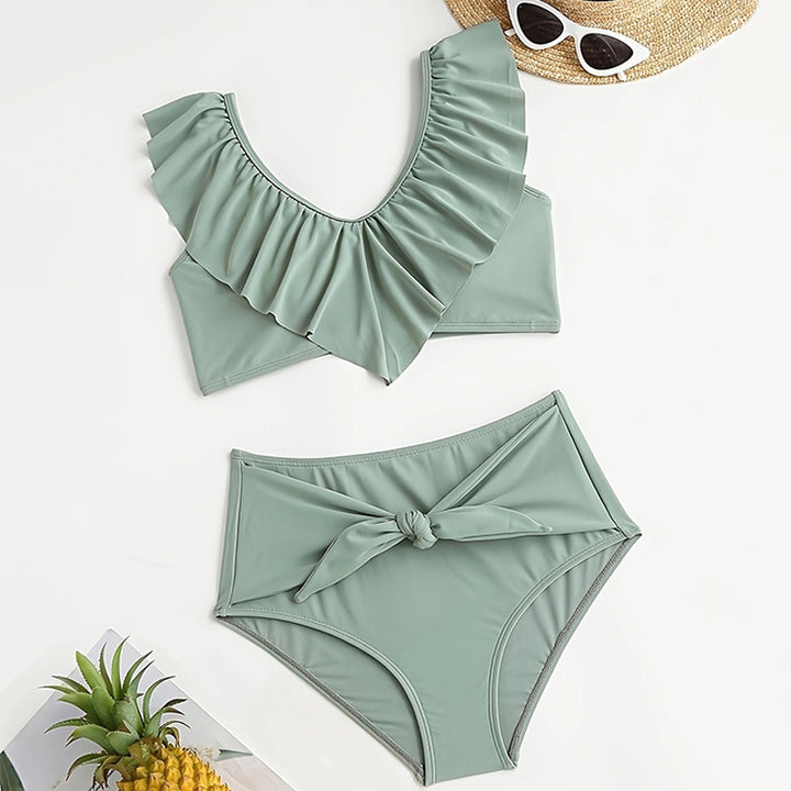 Dame bikini sæt med voluminøst flæse-design og højtaljet bukser Stilla