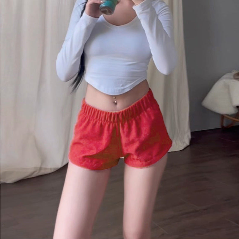 Dame Fritid Rib Crop Top og Højtaljede Shorts Sæt Stilla