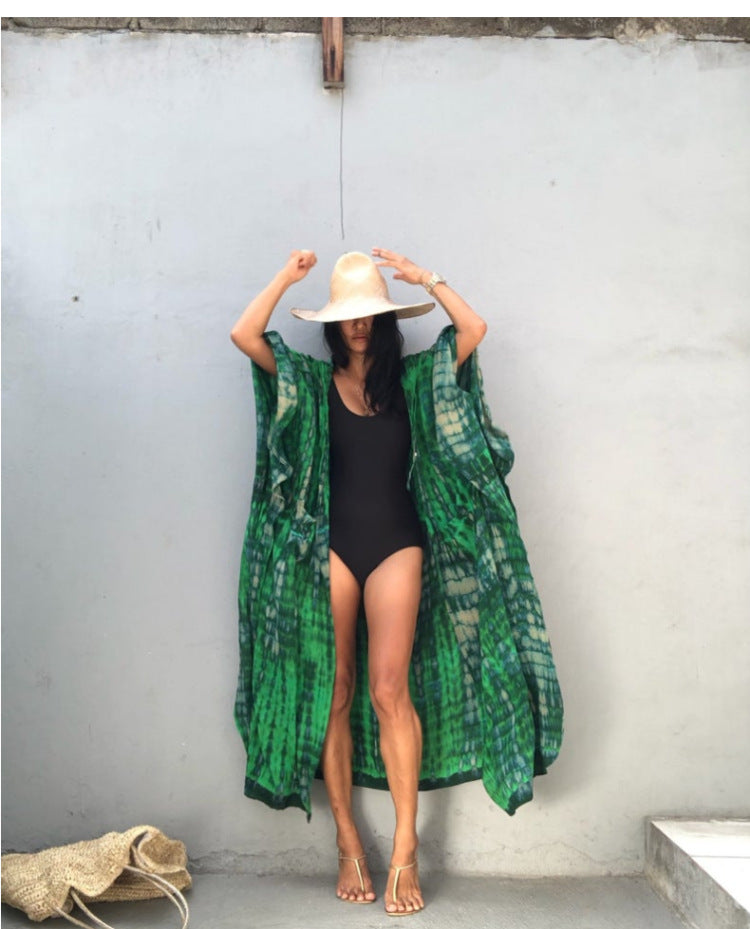 Dame Strandkaftan i let chiffon med unikt mønster Stilla