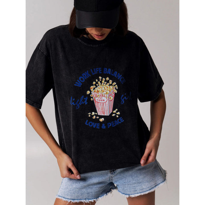 Dame T-shirt med grafisk popcorn-motiv og afslappet pasform Stilla