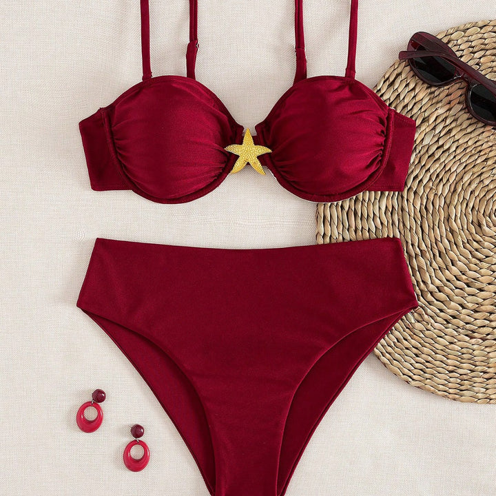 Dame Bikini-sæt med elegant push-up-top og høj talje bund Skovae
