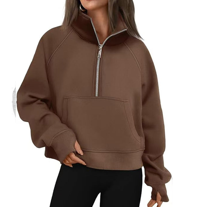 Dame Sporty Sweatpullover med halvdelskning og kængurulomme Stilla