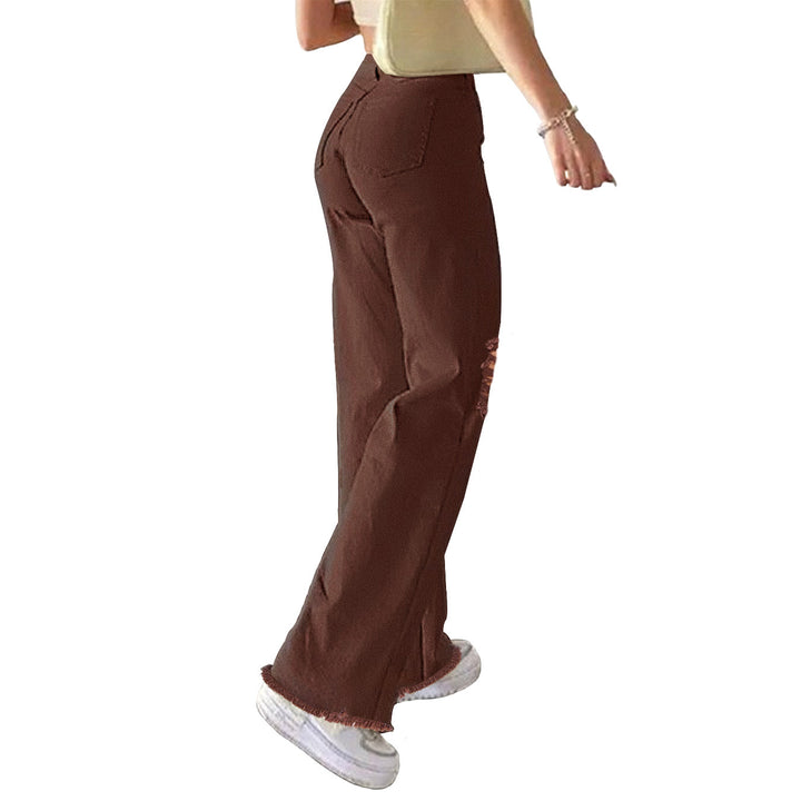 Dame brede high-waist jeans med fashionable revnedetaljer og cool snit Stilla