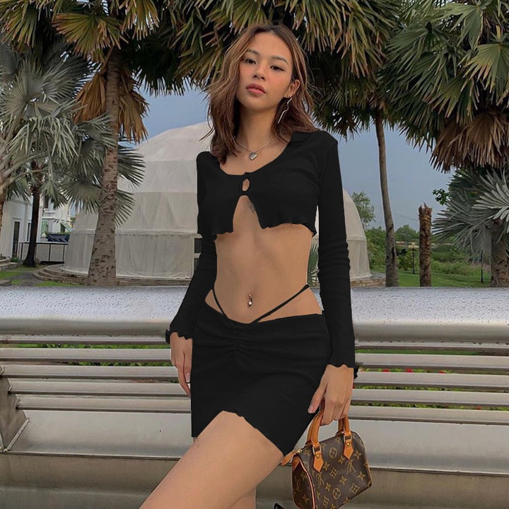 Dame sporty crop-top med matchende mini-nederdel og raffinerede detaljer Stilla