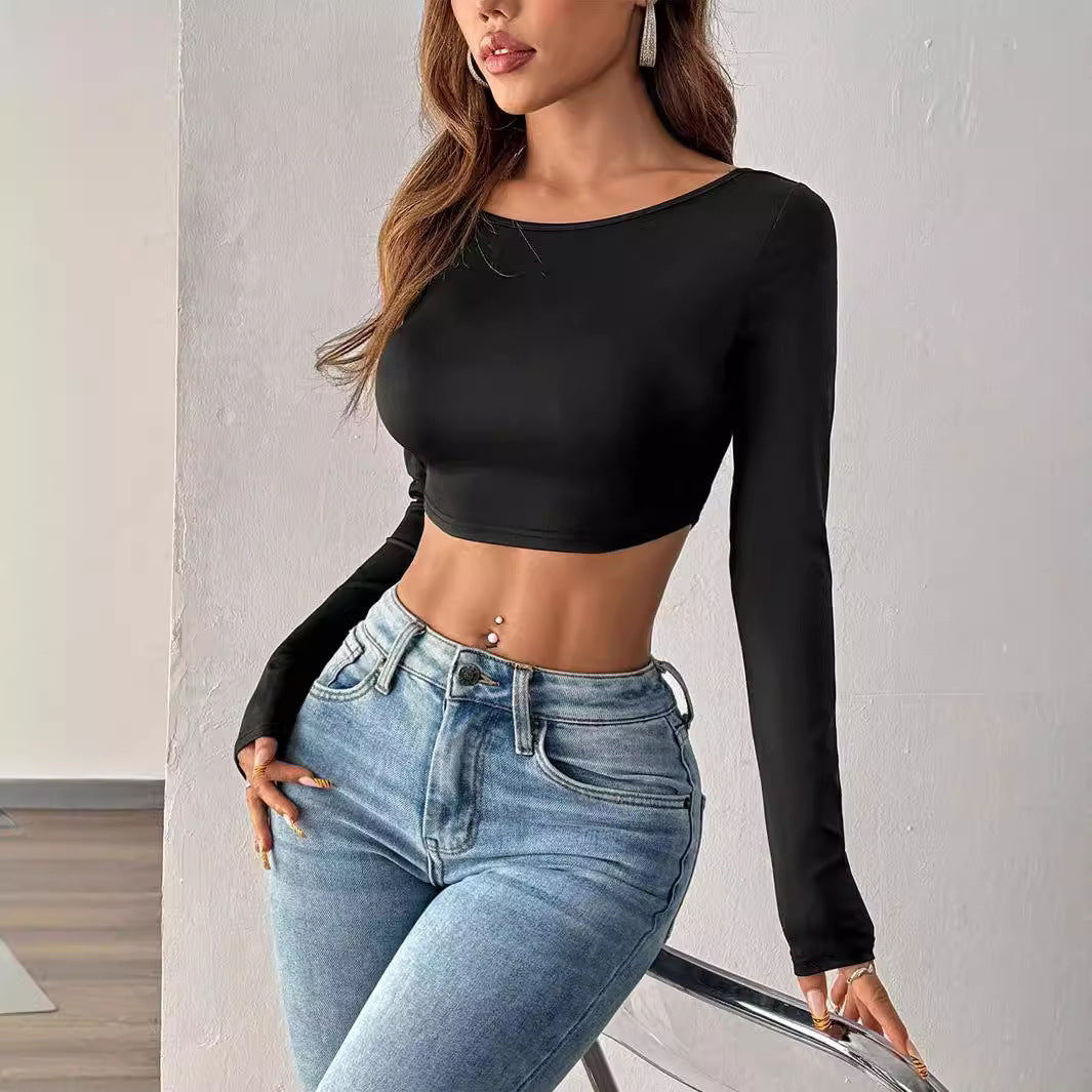 Kvinder cropped langærmet skjorte i minimalistisk design Stilla
