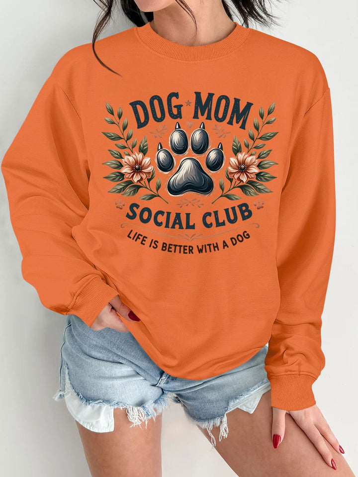Kvindernes sweatshirt med trendy hundemotiv og forbedret print Stilla