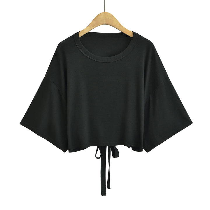 Dame cropped T-shirt med afslappet snit og bundet detalje Stilla