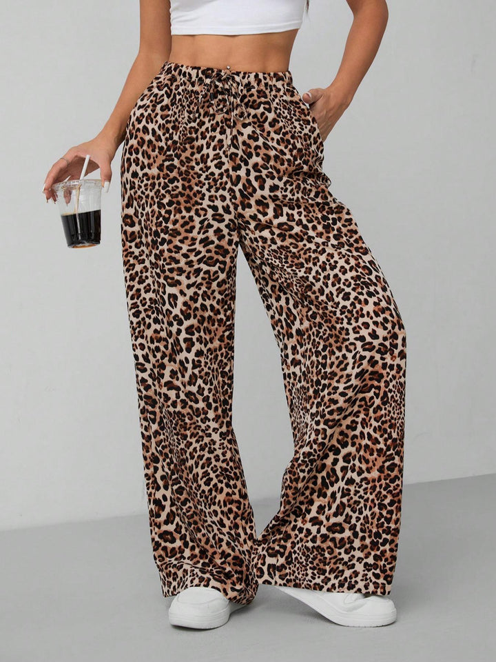 Dame Relaxed Fit Leopardmønster Palazzo Bukser Stilla