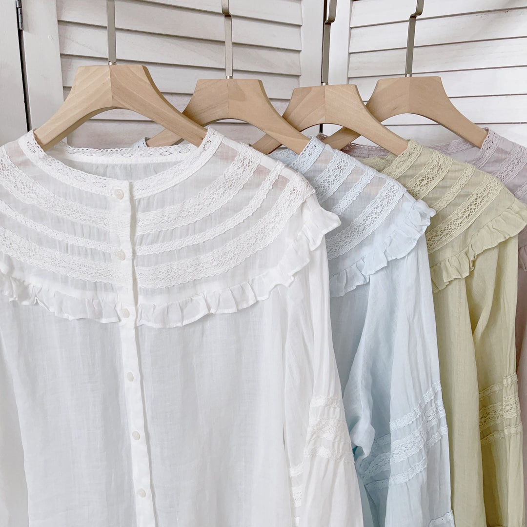 Dame Elegant Ruffle Shirt Med Knap Stilla