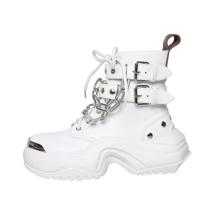 Femme Chunky Platform Combat Boots med dekorativ kæde og quiltede remme Stilla