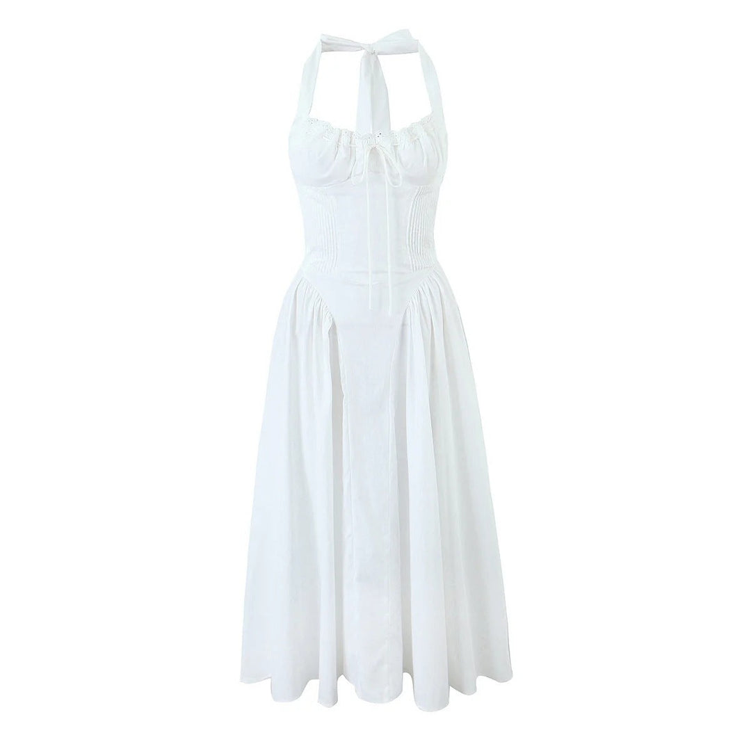 Stilla | Romantisk Halterneck Flydende Maxi Kjole