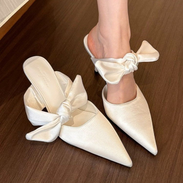 Femme Elegante Åben-Tå Mule med Sløjfe-Detalje Stilla