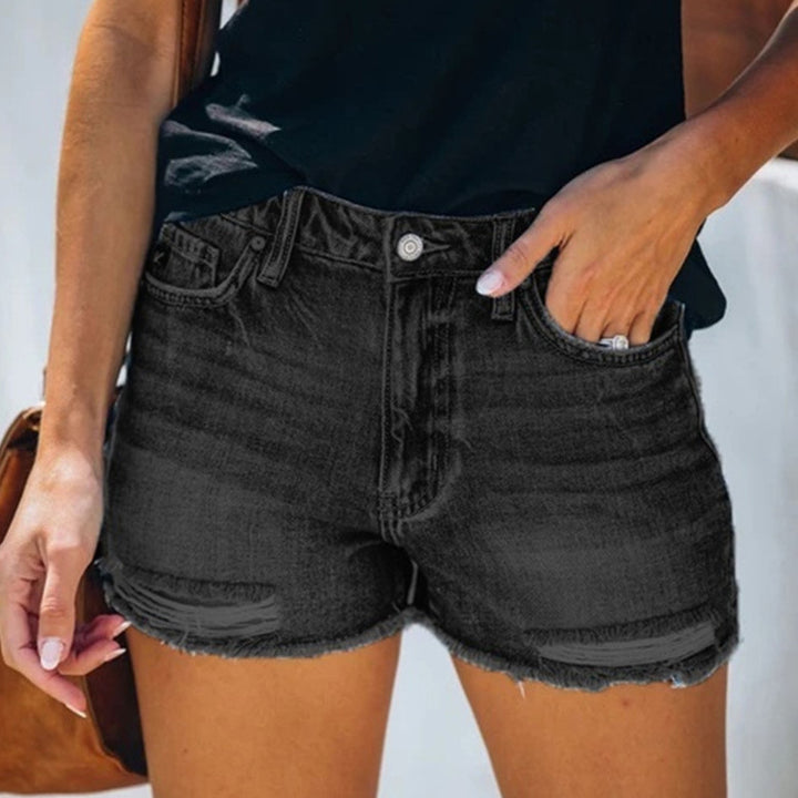 Dame Ripped Denim-Shorts med høj talje og afslappet pasform Stilla