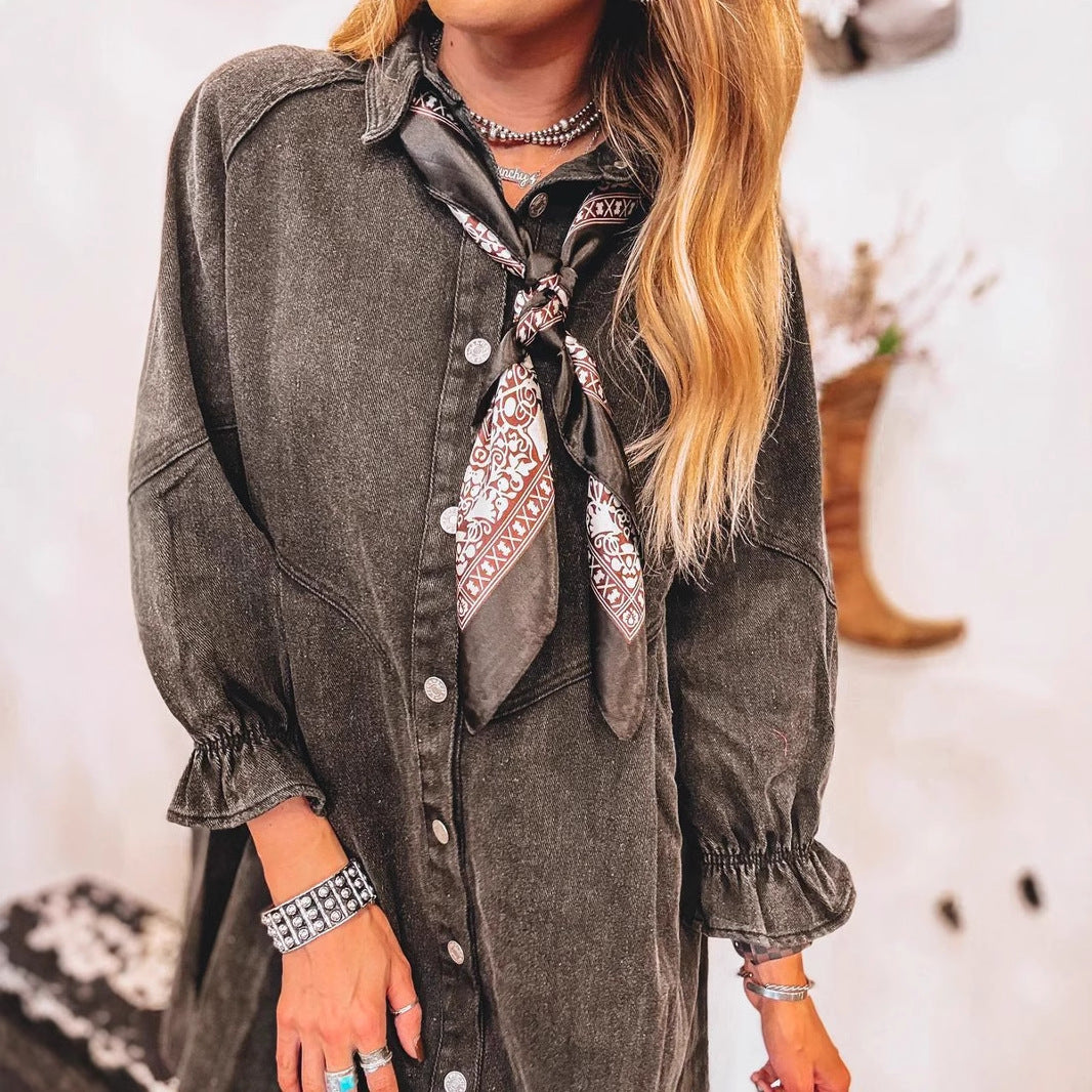 Kvinder Denim Skjortekjole Stilla