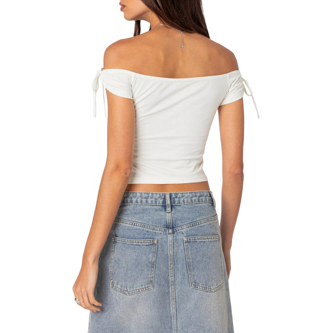 Dame raffineret Off-Shoulder T-shirt med elegante bindebånd Skovae