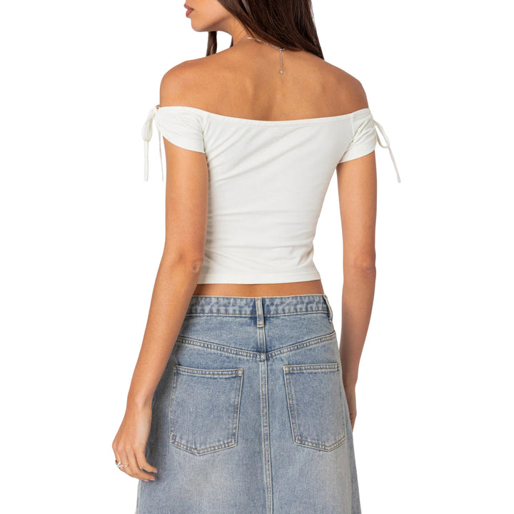 Dame raffineret Off-Shoulder T-shirt med elegante bindebånd Skovae