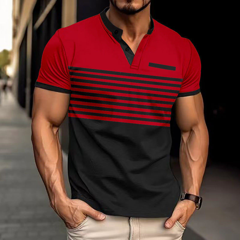 Herrer kortærmet poloshirt med moderne stribemønster og praktiske knapper Stilla