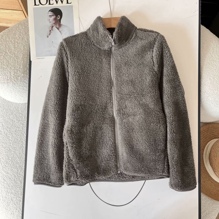 Kvinder Fluffy Fleece Jakke med Høj Krave og Lynlås Stilla