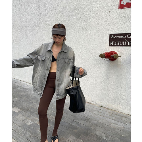 Dame Oversized Jeansjakke med afslappet pasform og justerbar krave Stilla