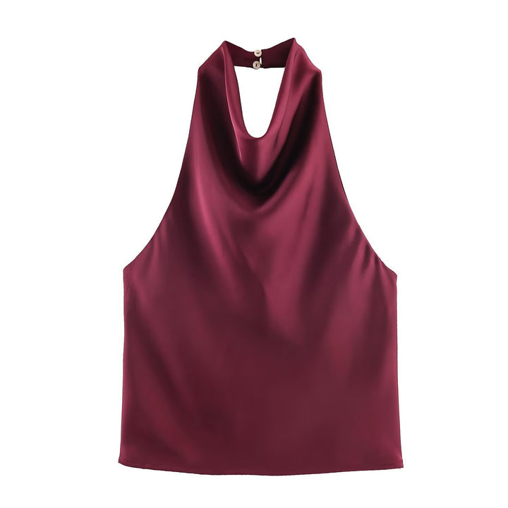Dame elegant halterneck top med flydende snit og dekorative detaljer Skovae